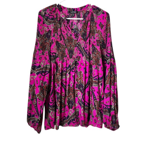 RALPH LAUREN Georgette Paisley Pleated blouse in purple XL - Picture 1 of 12